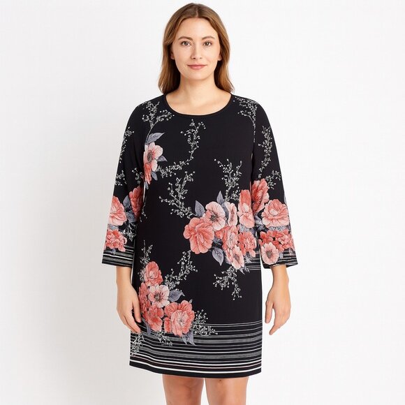 sandra darren womens black floral long sleeve dress size L - Picture 1 of 5